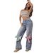 Women's Clothing Wide Leg Jeans Elegant Bow-Tie High Waist Wide Leg Jeans For Women - Retro Loose Fit Straight Denim Pants In Classic Blue_mkmklike.com
