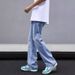 Men's Washed Blue Flared Jeans High Street Distressed Long Pants Loose Wide Leg Trendy Style New Spring_mkmklike.com