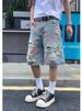 Men's Distressed Denim Shorts Rose Print Edgy Streetwear Style Comfortable Trendy Clothing_mkmklike.com