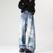 Suitable For All Seasons Straight-Leg Jeans Washed Light Blue Men's Casual Denim Pants_mkmklike.com