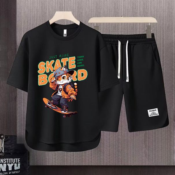 Men's Clothing 2024 Waffle Casual Summer Suit Men's Loose Teen Short sleeved T shirt Shorts Handsome Two piece Suit_mkmklike.com