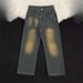 American Trend Washed Old Retro Straight-leg Jeans Men's And Women's Loose Wide-leg Tie-dye Micro-floor Trousers_mkmklike.com