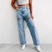 "Distressed High-Waisted Straight Leg Jeans For Women - Vintage Washed Denim With Chain Detail, Stretch Comfort (Light Blue, S-XXL)"_mkmklike.com
