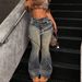 Women's Clothing Women's BAGGY Flared Jeans Frayed Floor Length Long Pants_mkmklike.com