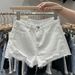 Trendy Light Colored Denim Shorts for Women Thin Loose Fit plus Size Frayed Edges Wide Leg a Line Hot Pants Summer Wear_mkmklike.com