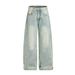 Punk Faded Washed Curled Hem Oversized Jeans For Men Trendy Distressed Frayed Cuffed Loose Wide-Leg Pants_mkmklike.com