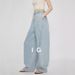Women's Clothing Minimalist Wide Leg Pants Lightly Deconstructed, Front Split, Elegant Loose Jeans, High Waist, Casual Long Pants_mkmklike.com