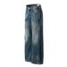Lushangshuai Fashion Vibe Style American High Street Lightning Pattern Washed Jeans Men's Straight Wide-Leg Pants_mkmklike.com