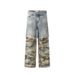 Spring And Autumn Trendy American High Street Camouflage Patchwork Fak E Two-Piece Jean Men' Niche Deign Wide-Leg_mkmklike.com