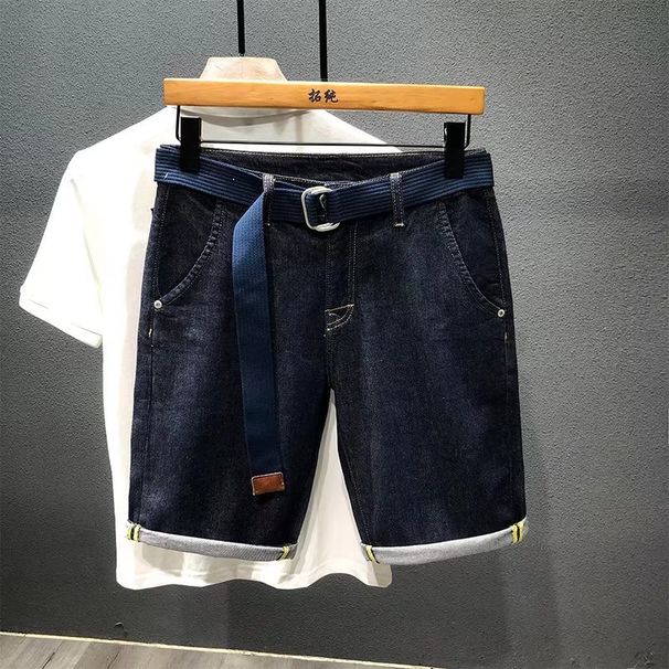 Men's Slim Fit Blue Denim Shorts Non-Stretch Casual Five Point Pants Mid Length Trendy Brand Washed Solid Color Summer Thin_mkmklike.com