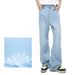 Men's Clothing Korean Retro Washed Distressed Slim Fit High Waist Jeans For Women - Vintage Light Blue Denim Pants With Flowy Drape_mkmklike.com