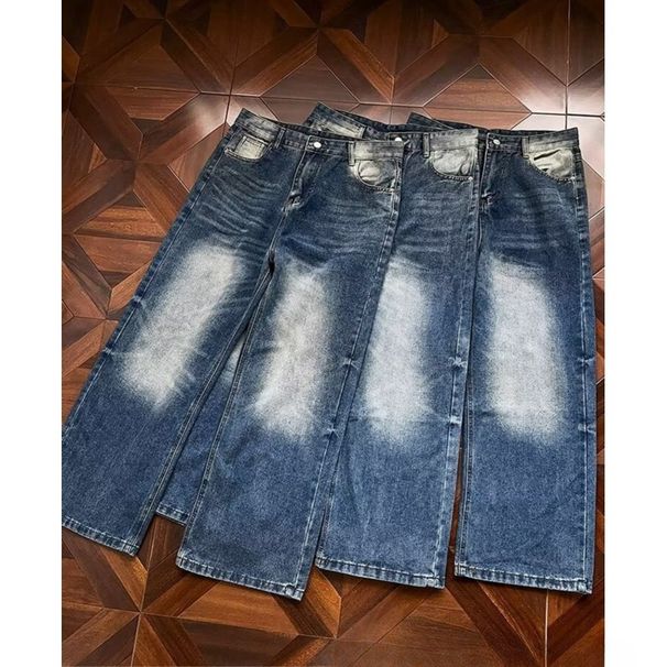 Men's Clothing Fit Trendy Wide Leg American High Street Style Vintage Blue Jeans – Relaxed Fit High Street Denim Pants, Retro Wide-Leg Casual Trousers_mkmklike.com