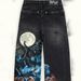 Vintage Print Straight Leg Jeans For Men, Relaxed Fit Loose Trousers, Retro Floral Pattern, Comfortable Cotton Blend, Casual Wide Leg Pants_mkmklike.com