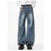 American Pleated Washed Jeans For Men And Women Deconstructing Wide Curved Knife Loose Straight Leg Casual Pants_mkmklike.com