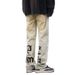 Men's Clothing Unisex Retro Printed Yellow Mud Dyed Jeans High Street Straight Leg Loose Fit For Autumn/Winter_mkmklike.com
