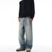 Men's New Lyocell Heavyweight Washed Straight Leg Jeans Cleanfit Simple Wide Leg Pants_mkmklike.com