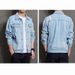 Men's Denim Jacket With Distressed Details – Oversized Boyfriend Fit, Casual Streetwear, Unisex Couple Outfit (Light Blue, S-XXXL)_mkmklike.com