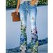 Women's plus size women's casual pants wide-leg pants art flower pattern pants_mkmklike.com