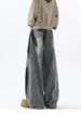 Washed Retro Distressed Black Ripped Jeans Straight Leg Loose Fit Slimming Wide Leg Trousers For Men_mkmklike.com