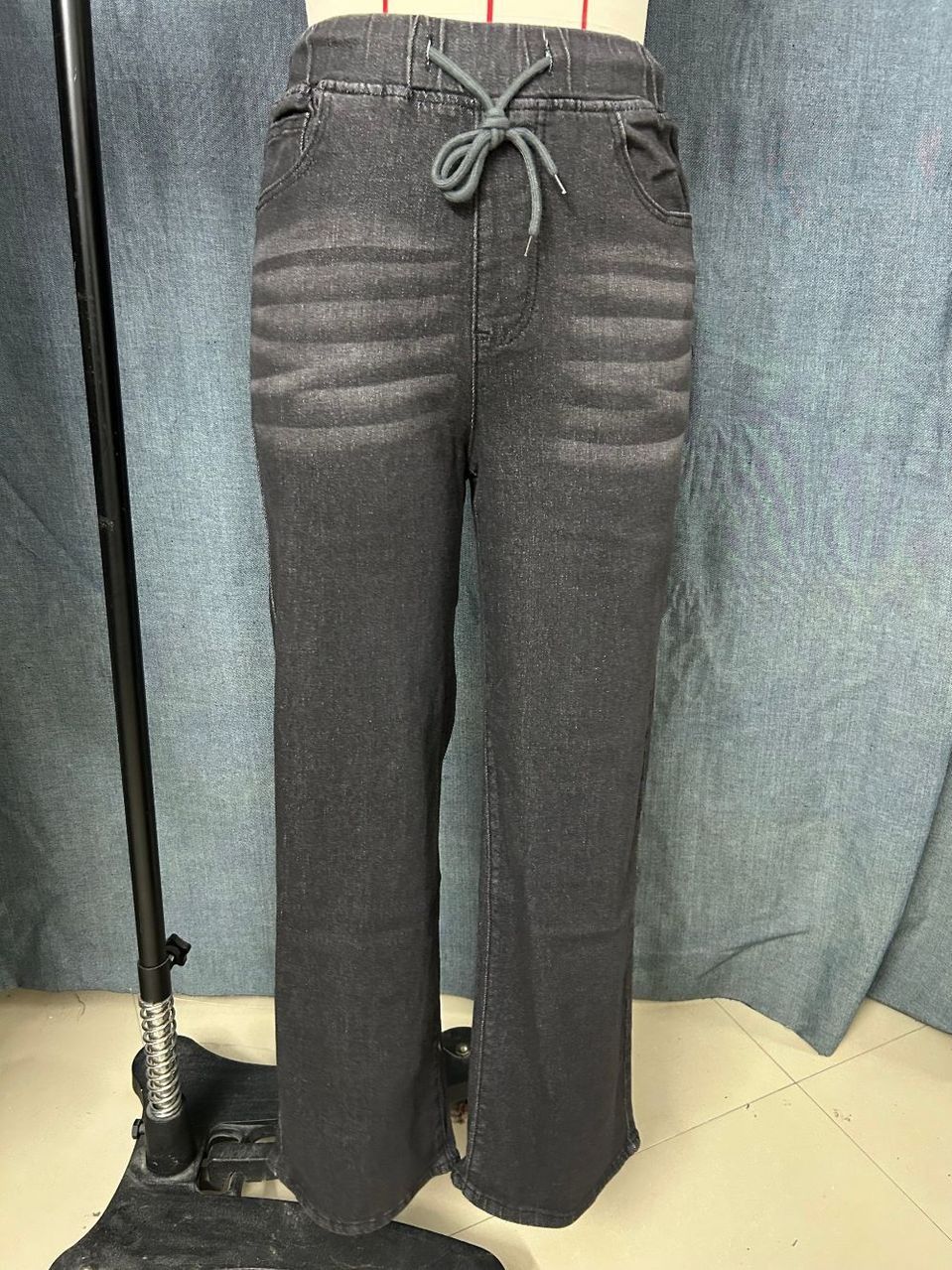 K Casual Drawstring Elastic Women's Denim New Straight Leg Jeans_mkmklike.com