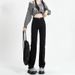 Black Slim-fit Straight-leg Jeans Women, 2025 New Autumn High-waisted Slimming Wide-leg Cigarette Pants For Pear-shaped_mkmklike.com