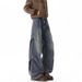 Men's Clothing Retro Deconstructed Washed Scimitar Jeans Slimming Loose Casual Straight Wide Leg Trousers For Men And Women_mkmklike.com