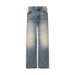 Men's High Street Distressed Jeans - Heavyweight Washed Denim Pants With 3d Cat Whisker Design, Straight Leg Fit_mkmklike.com