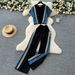 Casual Wear Women's Summer Fashion Contrast Color Striped Edge Short Sleeved Tops High Waist Denim Stitching Wide Leg Long_mkmklike.com
