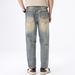 Men's Versatile Straight Leg Cropped Jeans mid Waist Loose Fit Trendy Street Style Basic Flattering for All Body Types plus Size_mkmklike.com
