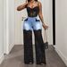 Women's High-Waisted Washed Denim Jeans Lace Trimmed Patchwork Style_mkmklike.com