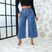 Women's Clothing New Lace Up Stretch Jeans Straight Wide Leg Nine Point Pants_mkmklike.com