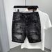 Men's Distressed Denim Shorts With Rhinestone Details - Stretch Slim-Fit Mid-Thigh Casual Shorts For Summer (Dark Grey)_mkmklike.com
