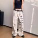 Distressed Parisian Street Style Letter Print Jeans For Men & Women - High Waist Straight Leg Baggy Wide Pants With Vintage Wash_mkmklike.com