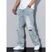 Men's American Retro Washed Distressed Patch Jeans Wide Leg Loose Fit Casual Versatile Straight Leg Trousers_mkmklike.com