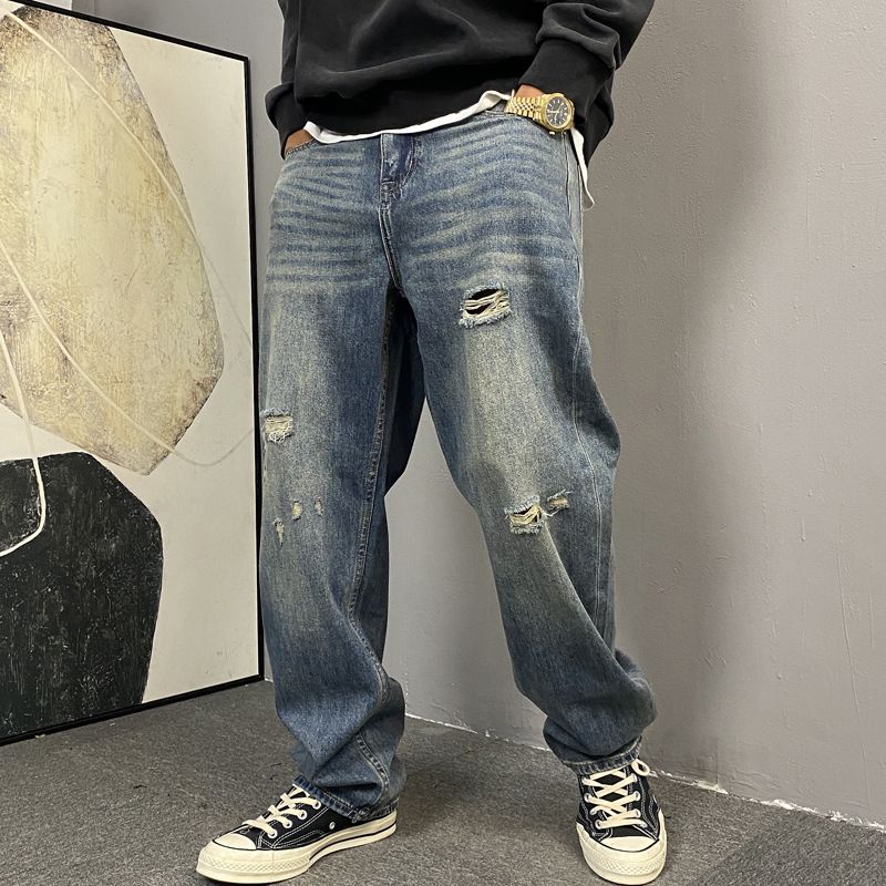 Men's Clothing Casual Retro Washed Denim Jeans For Men, Straight Leg, Loose Fit, Trendy, Versatile Wide Leg Dad Pants._mkmklike.com