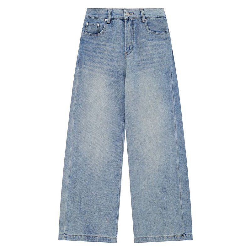 Men's Streetwear Light Blue Washed Denim Jeans - Loose Fit Wide Leg High Street Straight Pants For Teen Boys_mkmklike.com