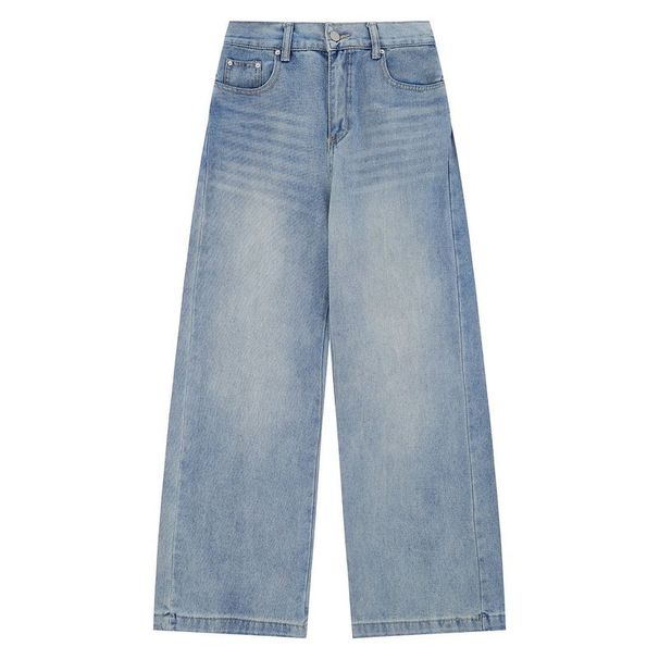 Men's Streetwear Light Blue Washed Denim Jeans - Loose Fit Wide Leg High Street Straight Pants For Teen Boys_mkmklike.com