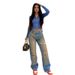 women's Clothing Washed And Distressed Retro Gradient High Waist Jeans Ripped Ink Straight Casual Trousers_mkmklike.com
