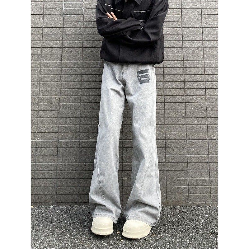 "Men's High Street Washed Jeans – Distressed & Deconstructed Straight-Leg Pants With Artistic Prints | Micro Flare & Avant-Garde Denim"_mkmklike.com