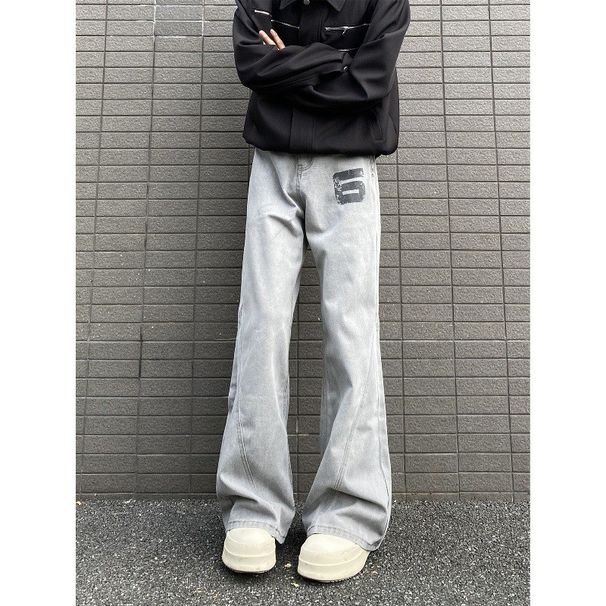 "Men's High Street Washed Jeans – Distressed & Deconstructed Straight-Leg Pants With Artistic Prints | Micro Flare & Avant-Garde Denim"_mkmklike.com