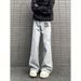 "Men's High Street Washed Jeans – Distressed & Deconstructed Straight-Leg Pants With Artistic Prints | Micro Flare & Avant-Garde Denim"_mkmklike.com