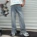 Men's Clothing Retro High Street Distressed Denim Jeans With Patchwork Design Straight Leg Comfortable Stretch Casual Pants For Daily Wear_mkmklike.com