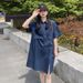Denim Blue Dress For Women's Summer 2025 New Style, Small Skinny, Covering The Stomach, Loose And Casual, Medium To Long_mkmklike.com