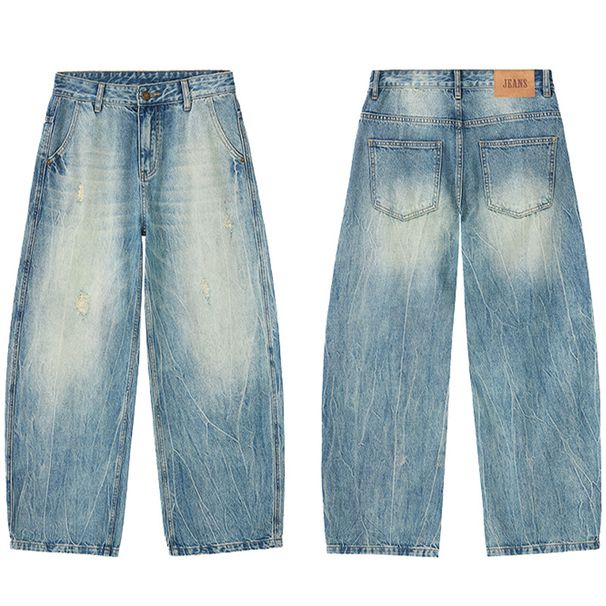 Men's Clothing & Archer0603 & American Streetwear Light Color Heavyweight High Street Scimitar Jeans Men's Loose Ripped Pants Long Pants_mkmklike.com