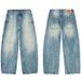 Men's Clothing & Archer0603 & American Streetwear Light Color Heavyweight High Street Scimitar Jeans Men's Loose Ripped Pants Long Pants_mkmklike.com