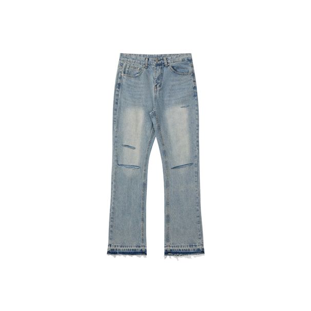 Men's Clothing Trendy Brand Washed Old Loose Hole Cleanfit Jeans_mkmklike.com