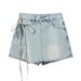 Fake Two Pairs Of Denim Shorts, Women's Summer A-line High Waisted Irregular Western-style Tied Skirt Pants, Small And Spicy Girl Pants_mkmklike.com