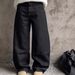 Unisex American Retro Scimitar Jeans Loose Fit Versatile Black Wide Leg Jeans Letter Star Design_mkmklike.com