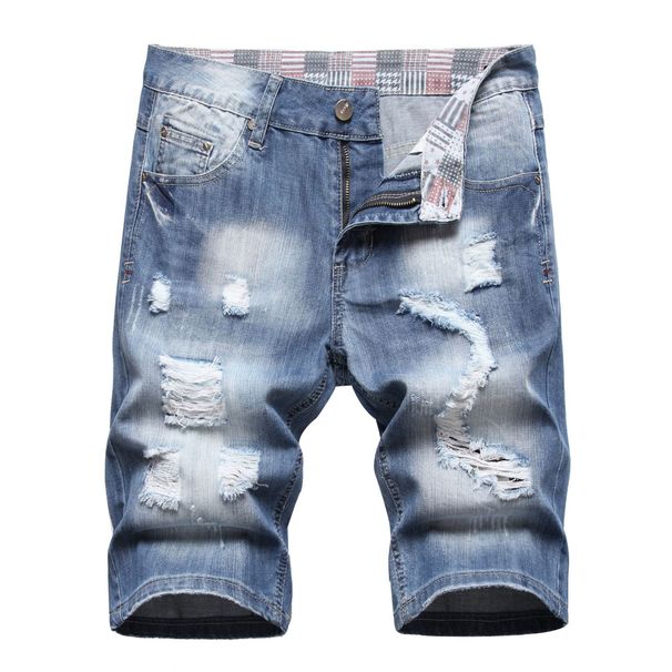 "Men's Ripped Denim Shorts – Korean Style Loose Fit, Summer Casual & Streetwear (Sizes 28-42, Blue/Black)"_mkmklike.com
