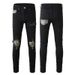 American High Street Black Men's Cross-border Jeans Slim-fit Ripped Leopard Print Patch Elastic Trendy Men's Clothing_mkmklike.com